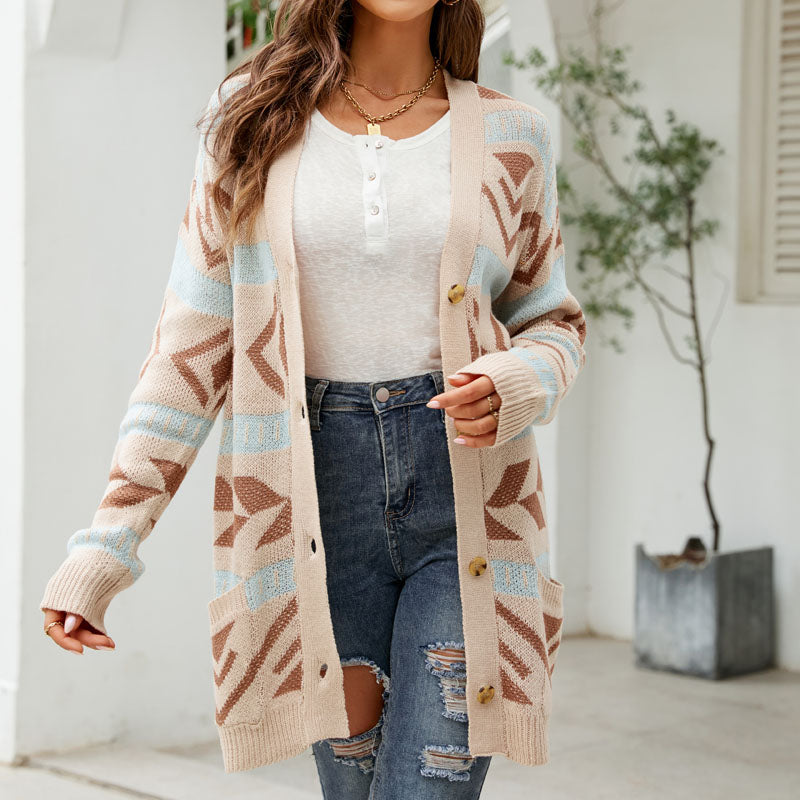 Vintage Voľný Pletený Cardigan