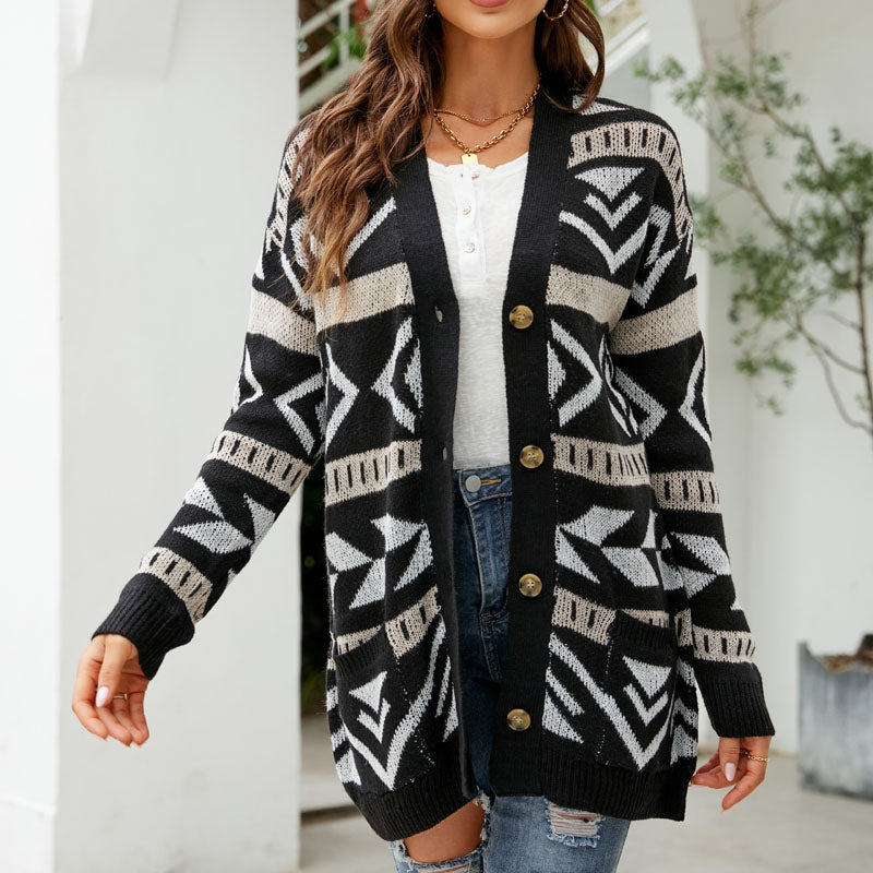 Vintage Voľný Pletený Cardigan