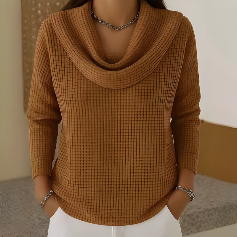 Amber™ – Teplý vaflový pulóver s elegantným vodopádovým výstrihom