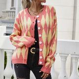 Dámsky geometrický pletený cardigan