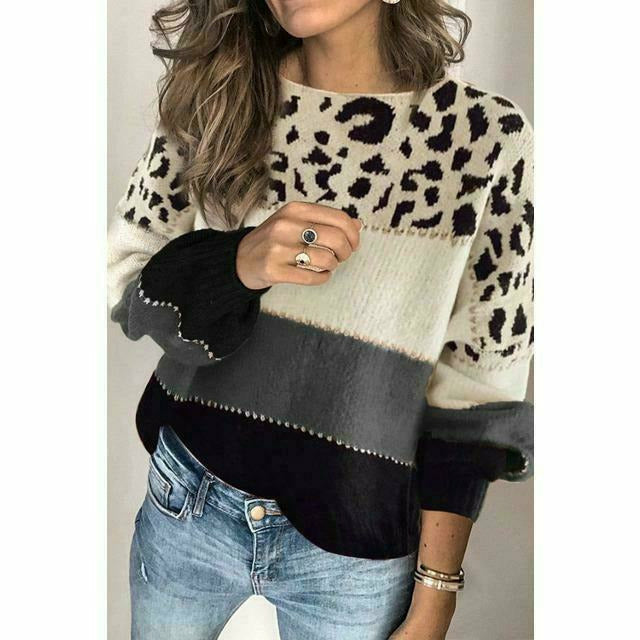 Patchwork-Pulover s potlačou leopardov