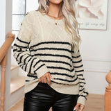 Vintage Pruhovaný Kabelpullover