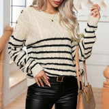 Vintage Pruhovaný Kabelpullover