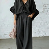 Lila Elegantný Jumpsuit s voľným strihom